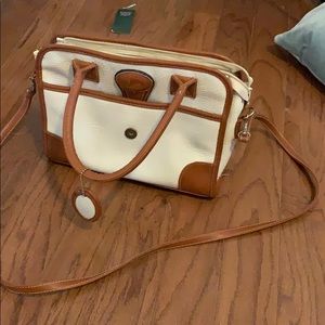 White and tan purse